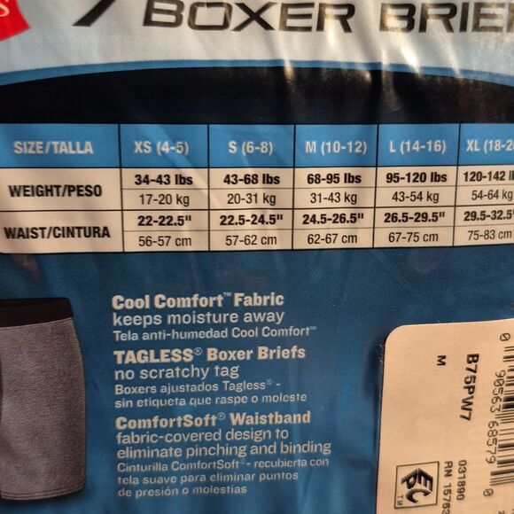 Hanes Boys MEDIUM 10-12 Underwear, 7 Pack Tagless Boxer Briefs New - Picture 4 of 5